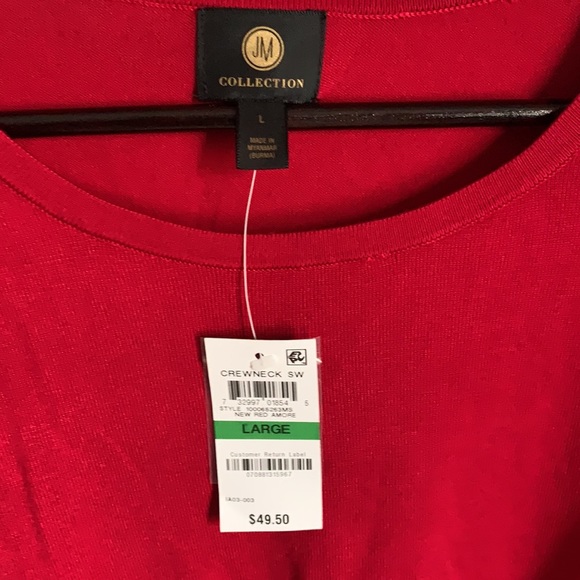 NWT! JM Collection Ladies Red Crew Neck Sweater - Picture 2 of 3